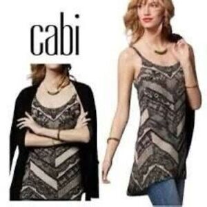 CABI Women's Black Monaco Cami Lace Sleeveless Tunic Tank Top Blouse Size Medium